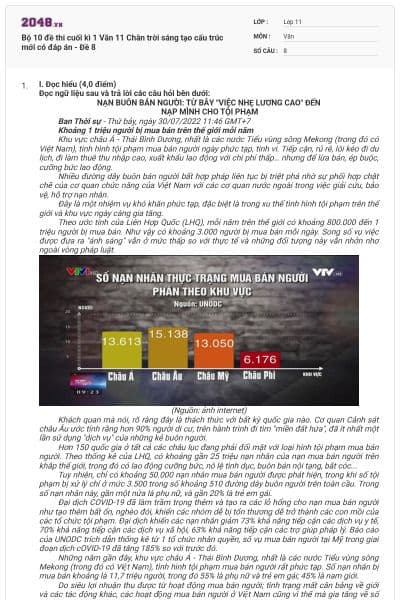 Bộ 10 đề thi cuối kì 1 Văn 11 Chân trời sáng tạo cấu trúc mới có đáp án - Đề 8