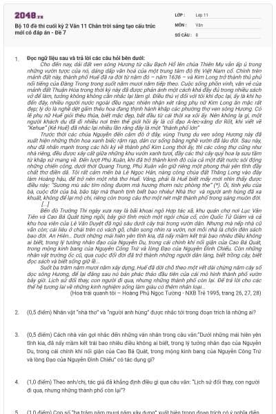 Bộ 10 đề thi cuối kỳ 2 Văn 11 Chân trời sáng tạo cấu trúc mới có đáp án - Đề 7