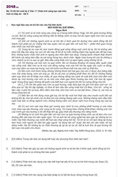 Bộ 10 đề thi cuối kỳ 2 Văn 11 Chân trời sáng tạo cấu trúc mới có đáp án - Đề 9