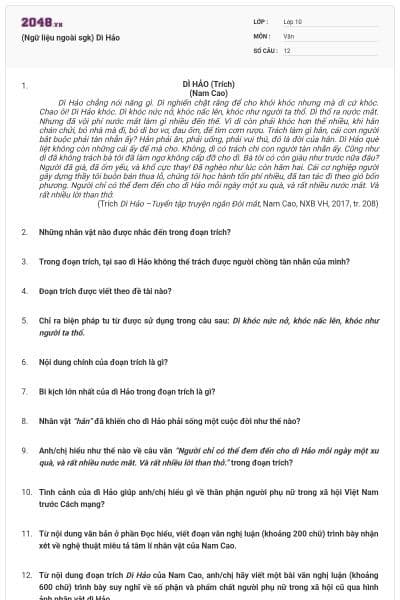 (Ngữ liệu ngoài sgk) Dì Hảo