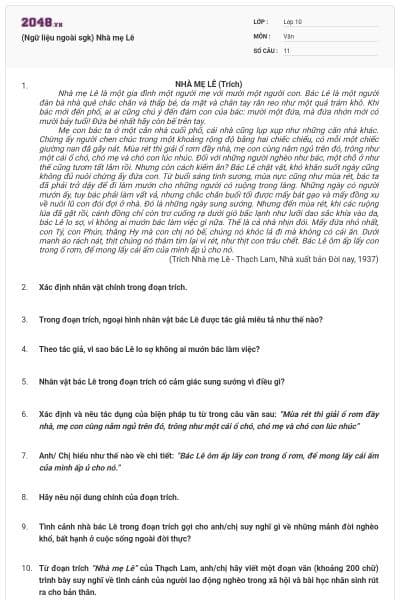 (Ngữ liệu ngoài sgk) Nhà mẹ Lê