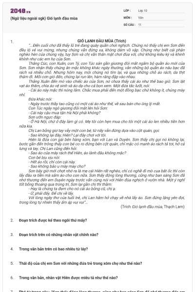 (Ngữ liệu ngoài sgk) Gió lạnh đầu mùa