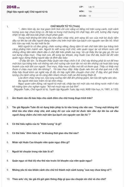 (Ngữ liệu ngoài sgk) Chữ người tử tù