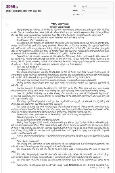 (Ngữ liệu ngoài sgk) Trên xuất sắc