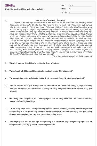 (Ngữ liệu ngoài sgk) Đời ngắn đừng ngủ dài