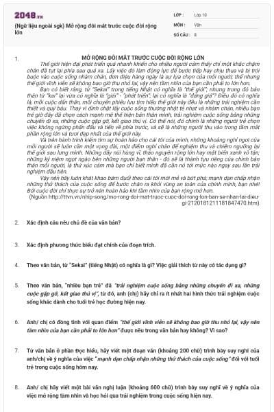 (Ngữ liệu ngoài sgk) Mở rộng đôi mắt trước cuộc đời rộng lớn