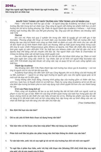 (Ngữ liệu ngoài sgk) Người thầy thành lập ngôi trường đầu tiên trong lịch sử nhân loại