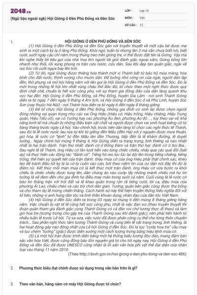 (Ngữ liệu ngoài sgk) Hội Gióng ở Đền Phù Đổng và Đền Sóc