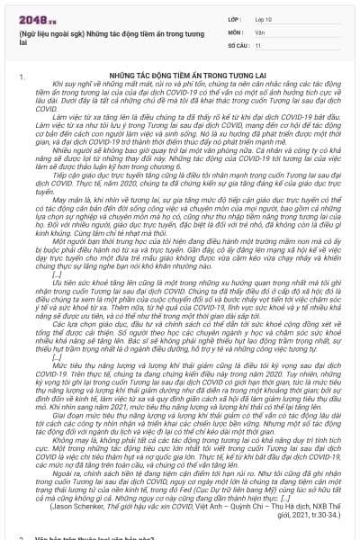 (Ngữ liệu ngoài sgk) Những tác động tiềm ẩn trong tương lai