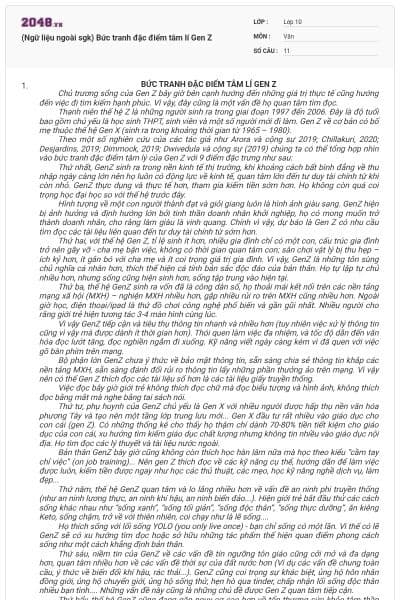 (Ngữ liệu ngoài sgk) Bức tranh đặc điểm tâm lí Gen Z