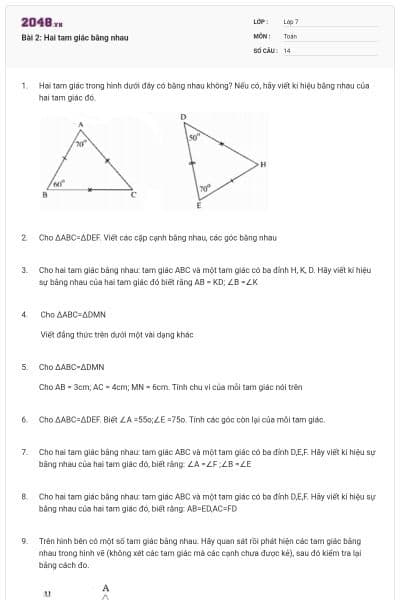 Bài 2: Hai tam giác bằng nhau