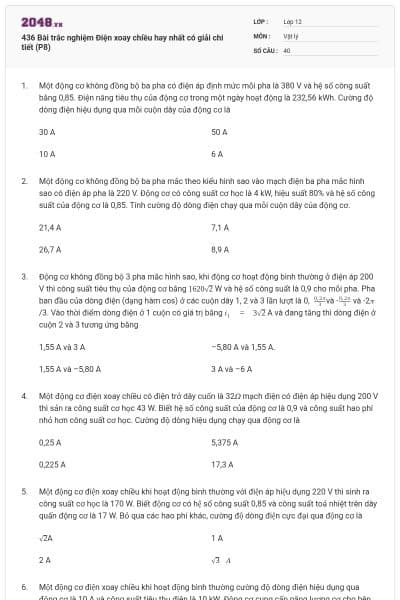 436 Bài trắc nghiệm Điện xoay chiều hay nhất có giải chi tiết (P8)