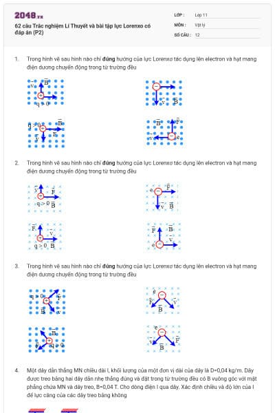 62 câu Trắc nghiệm Lí Thuyết và bài tập lực Lorenxo có đáp án (P2)