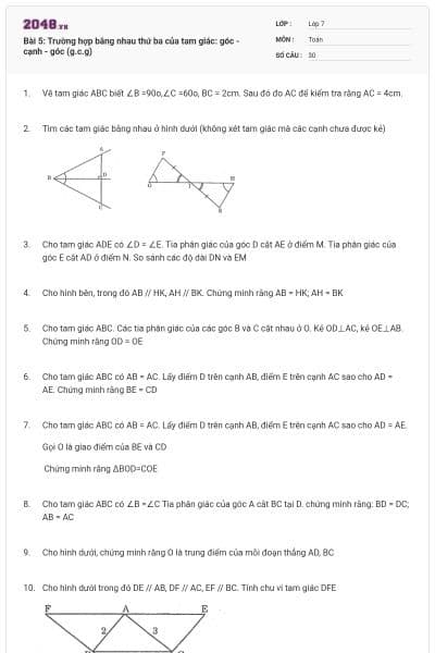 Bài 5: Trường hợp bằng nhau thứ ba của tam giác: góc - cạnh - góc (g.c.g)