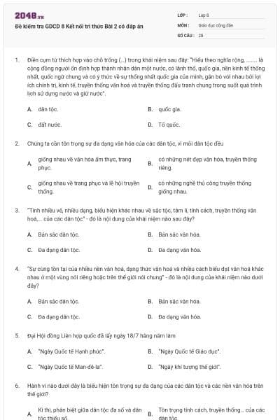 Đề kiểm tra GDCD 8 Kết nối tri thức Bài 2 có đáp án