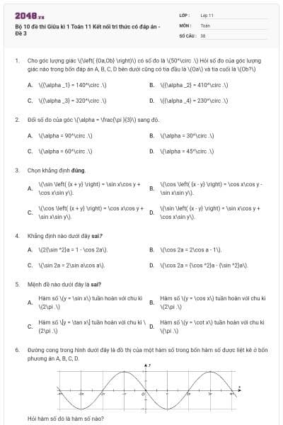 Bộ 10 đề thi Giữa kì 1 Toán 11 Kết nối tri thức có đáp án - Đề 3