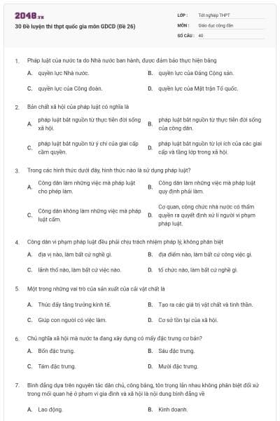 30 Đề luyện thi thpt quốc gia môn GDCD (Đề 26)
