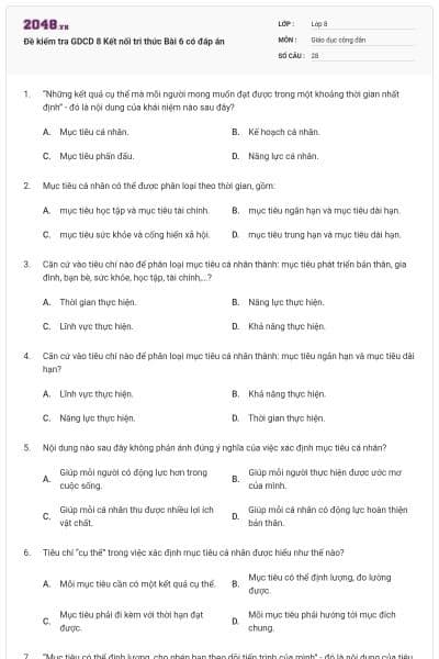 Đề kiểm tra GDCD 8 Kết nối tri thức Bài 6 có đáp án