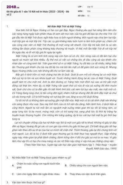 Đề thi giữa kì 1 văn 10 Kết nối tri thức (2023 - 2024) - Đề số 2