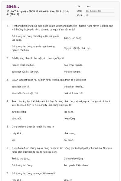 15 câu Trắc nghiệm GDCD 11 Kết nối tri thức Bài 1 có đáp án (Phần 2)
