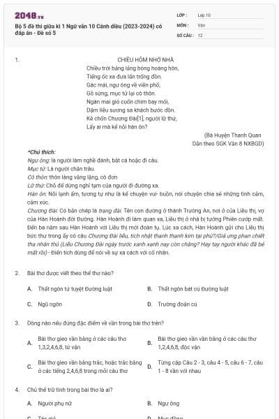 Bộ 5 đề thi giữa kì 1 Ngữ văn 10 Cánh diều (2023-2024) có đáp án - Đề số 5