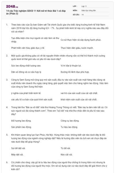 14 câu Trắc nghiệm GDCD 11 Kết nối tri thức Bài 1 có đáp án (Phần 3)