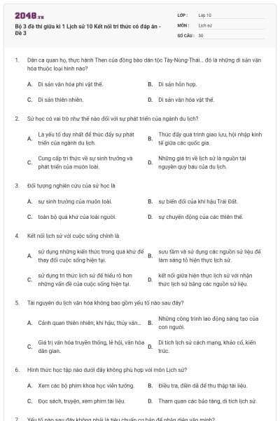 Bộ 3 đề thi giữa kì 1 Lịch sử 10 Kết nối tri thức có đáp án - Đề 3