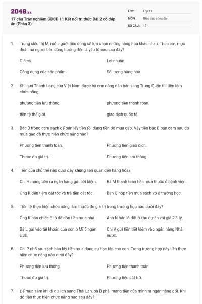 17 câu Trắc nghiệm GDCD 11 Kết nối tri thức Bài 2 có đáp án (Phần 3)