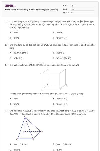 Đề ôn luyện Toán Chương 5. Hình học không gian (đề số 1)
