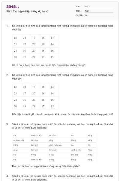 Bài 1: Thu thập số liệu thống kê, tần số