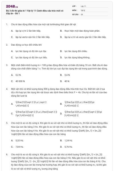 Bộ 3 đề thi giữa kì 1 Vật lý 11 Cánh diều cấu trúc mới có đáp án - Đề 1