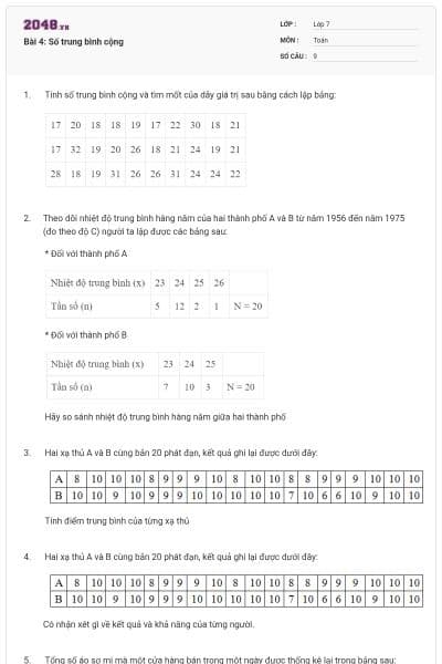 Bài 4: Số trung bình cộng