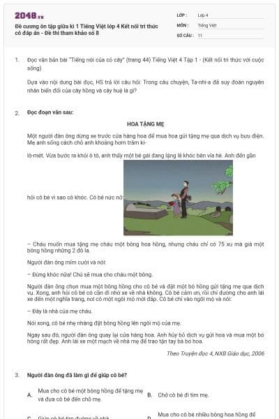 Đề cương ôn tập giữa kì 1 Tiếng Việt lớp 4 Kết nối tri thức có đáp án - Đề thi tham khảo số 8