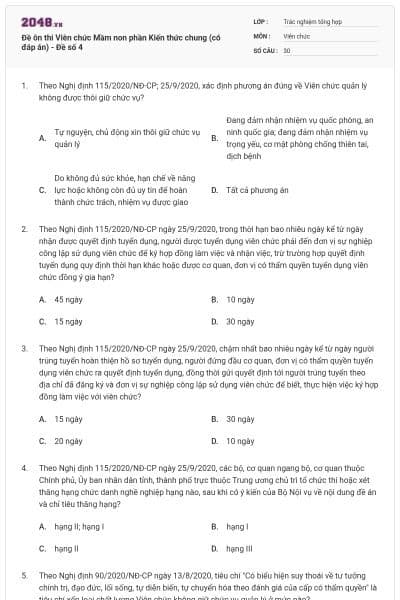 Đề ôn thi Viên chức Mầm non phần Kiến thức chung (có đáp án) - Đề số 4