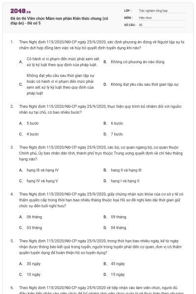 Đề ôn thi Viên chức Mầm non phần Kiến thức chung (có đáp án) - Đề số 5