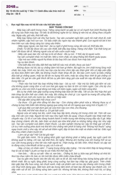 Bộ 10 đề thi cuối kỳ 1 Văn 11 Cánh diều cấu trúc mới có đáp án - Đề 8