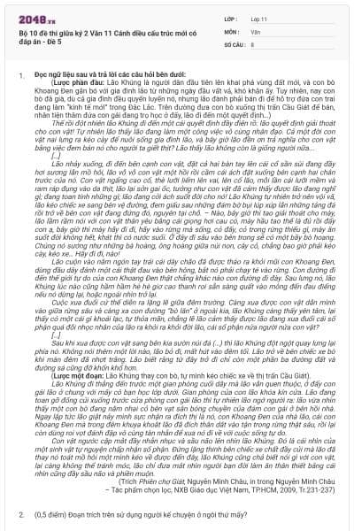 Bộ 10 đề thi giữa ký 2 Văn 11 Cánh diều cấu trúc mới có đáp án - Đề 5