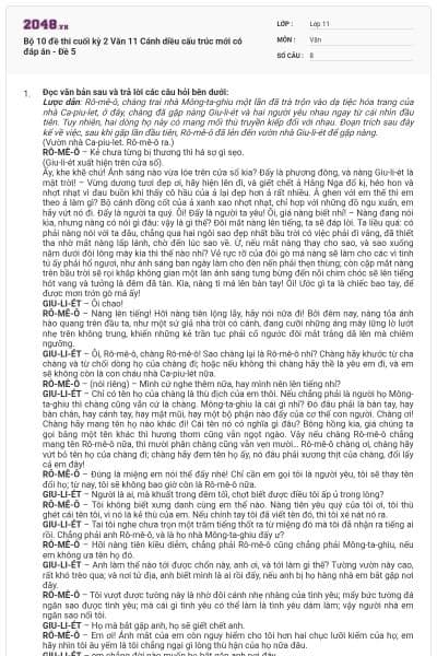 Bộ 10 đề thi cuối kỳ 2 Văn 11 Cánh diều cấu trúc mới có đáp án - Đề 5