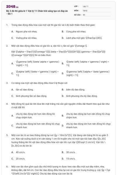 Bộ 3 đề thi giữa kì 1 Vật lý 11 Chân trời sáng tạo có đáp án - Đề 1