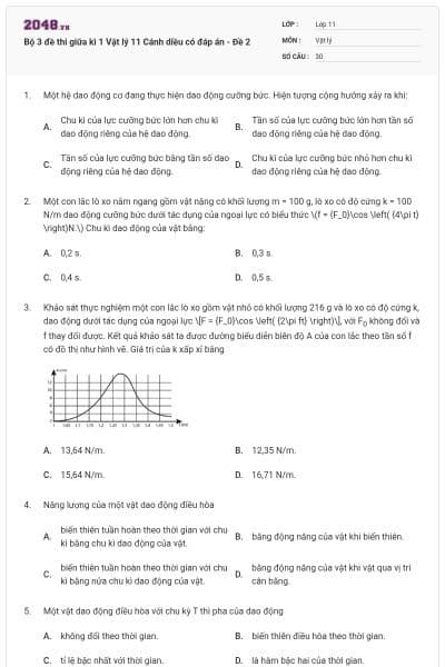 Bộ 3 đề thi giữa kì 1 Vật lý 11 Cánh diều có đáp án - Đề 2