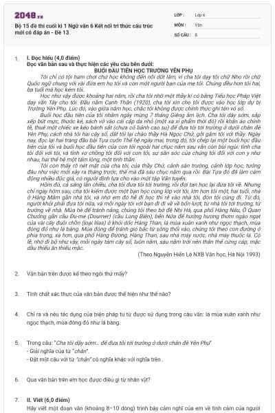 Bộ 15 đề thi cuối kì 1 Ngữ văn 6 Kết nối tri thức cấu trúc mới có đáp án - Đề 13