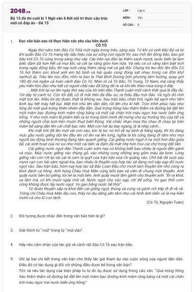 Bộ 15 đề thi cuối kì 1 Ngữ văn 6 Kết nối tri thức cấu trúc mới có đáp án - Đề 15