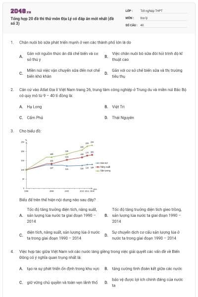 Tổng hợp 20 đề thi thử môn Địa Lý có đáp án mới nhất (đề số 3)