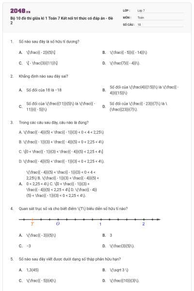 Bộ 10 đề thi giữa kì 1 Toán 7 Kết nối tri thức có đáp án - Đề 2