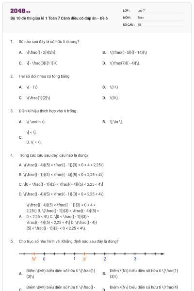 Bộ 10 đề thi giữa kì 1 Toán 7 Cánh diều có đáp án - Đề 6