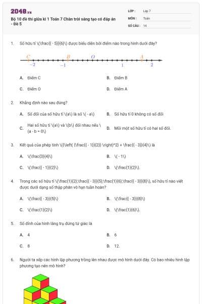 Bộ 10 đề thi giữa kì 1 Toán 7 Chân trời sáng tạo có đáp án - Đề 5