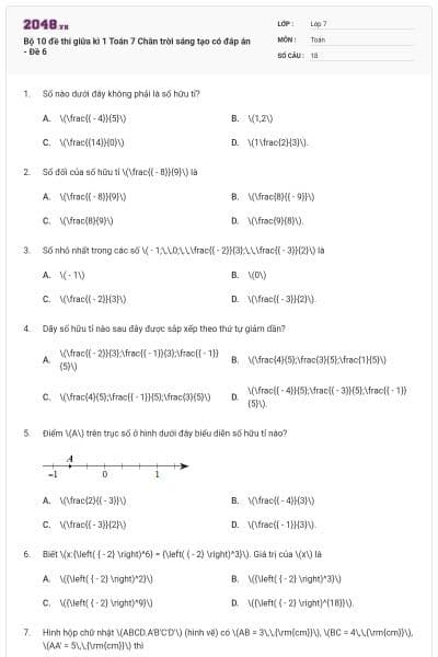 Bộ 10 đề thi giữa kì 1 Toán 7 Chân trời sáng tạo có đáp án - Đề 6