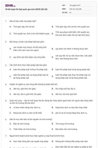 30 Đề luyện thi thpt quốc gia môn GDCD (Đề 28)