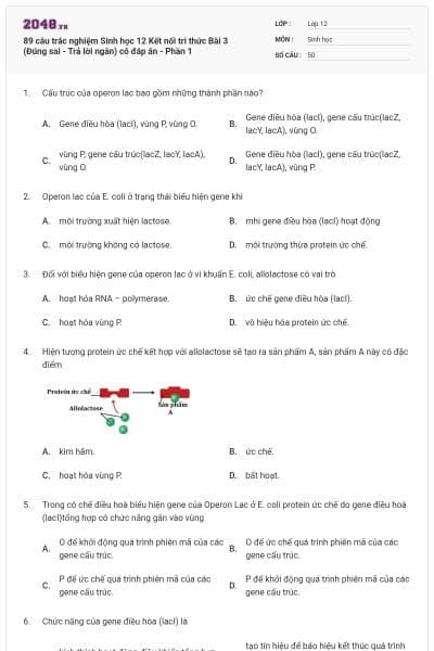 89 câu trắc nghiệm Sinh học 12 Kết nối tri thức Bài 3 (Đúng sai - Trả lời ngắn) có đáp án - Phần 1