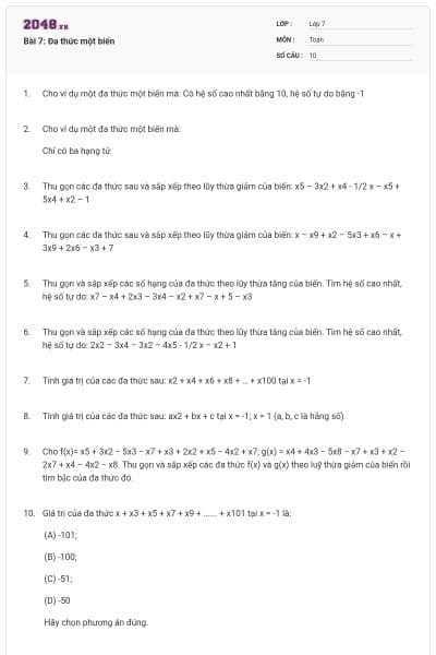 Bài 7: Đa thức một biến